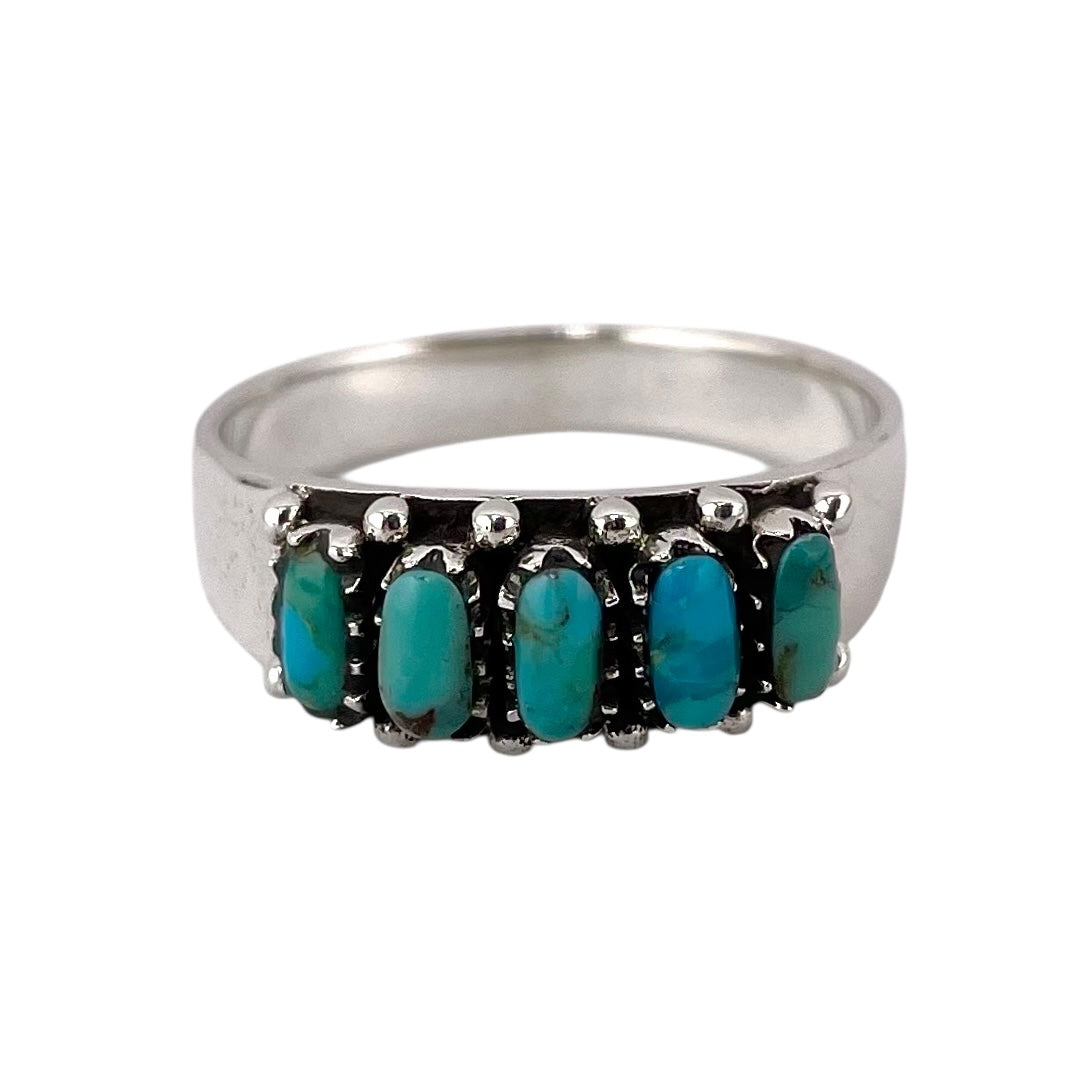 Turquoise Stone Oval Row Ring Sterling Silver