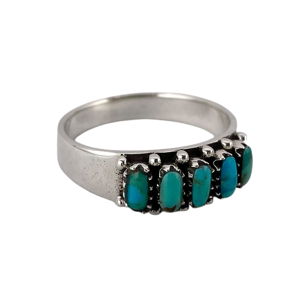 Turquoise Stone Oval Row Ring Sterling Silver