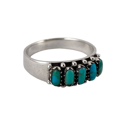 Turquoise Stone Oval Row Ring Sterling Silver