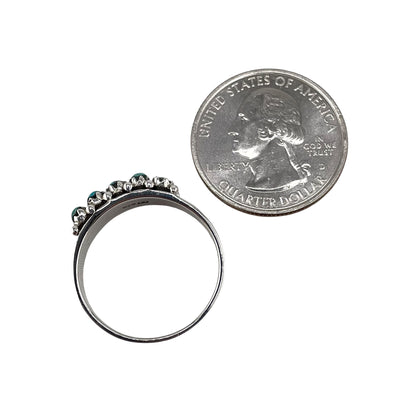 Turquoise Stone Oval Row Ring Sterling Silver