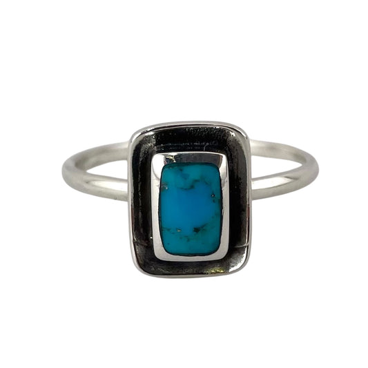 Turquoise Stone Rectangle Ring Sterling Silver