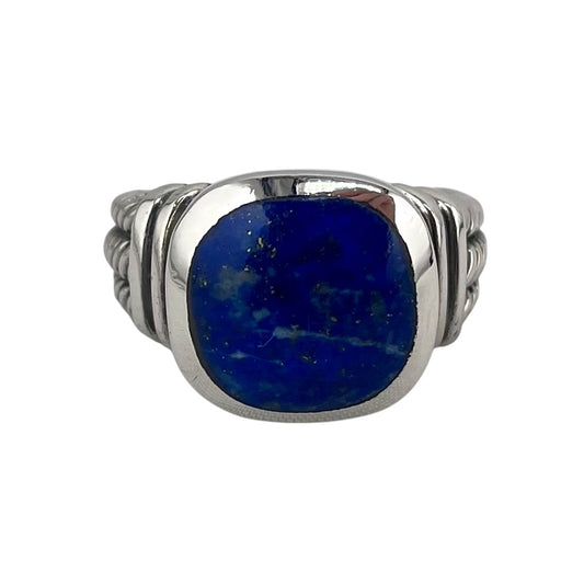 Lapis Stone Round Ring Sterling Silver