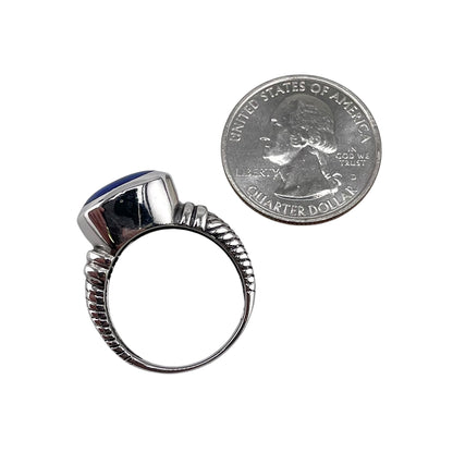 Lapis Stone Round Ring Sterling Silver