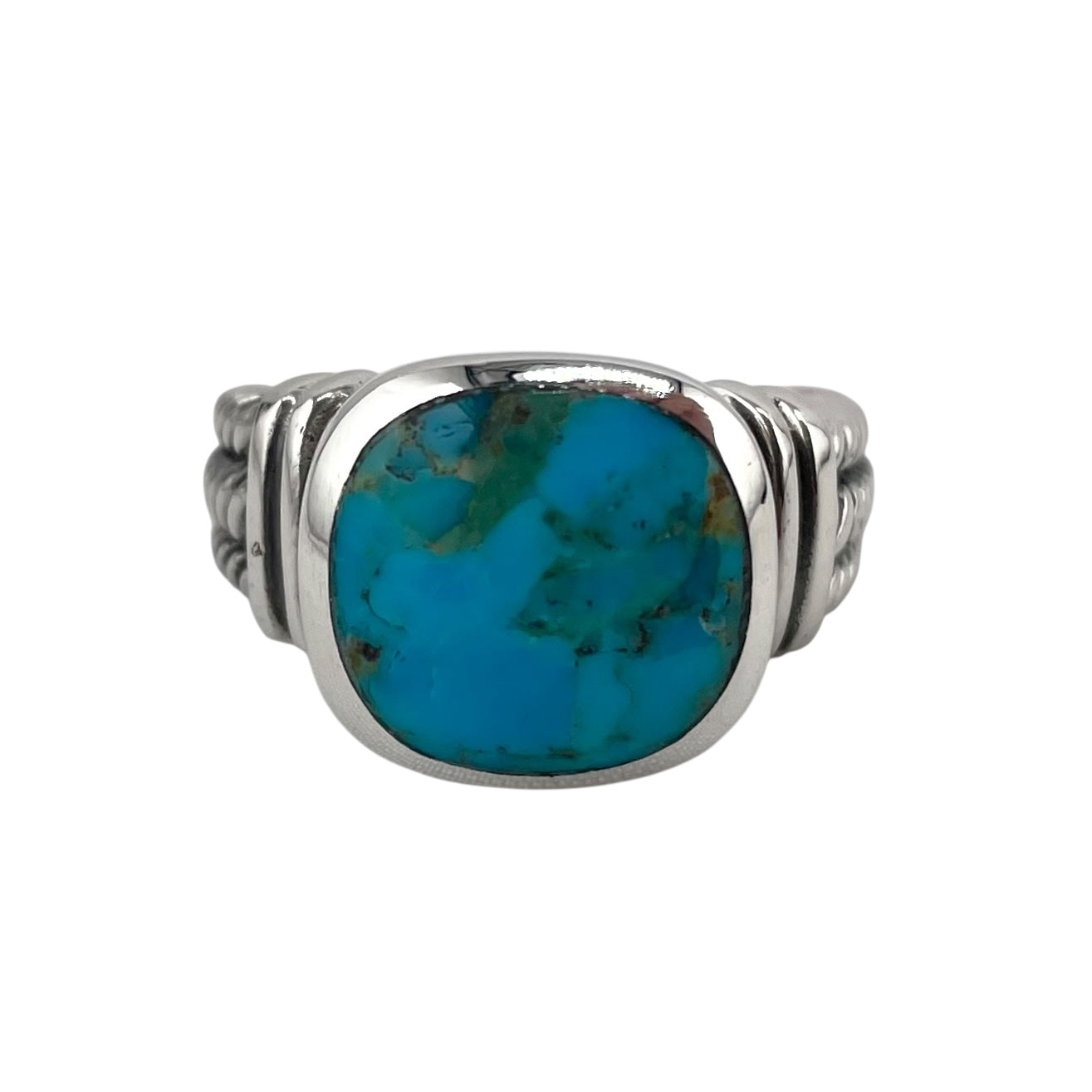 Turquoise Stone Round Ring Sterling Silver