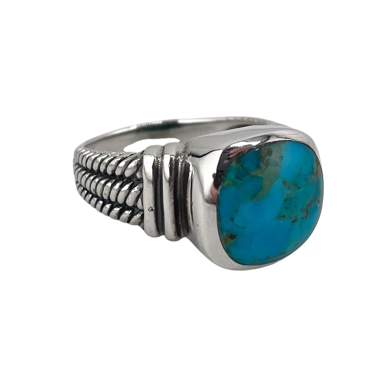 Turquoise Stone Round Ring Sterling Silver