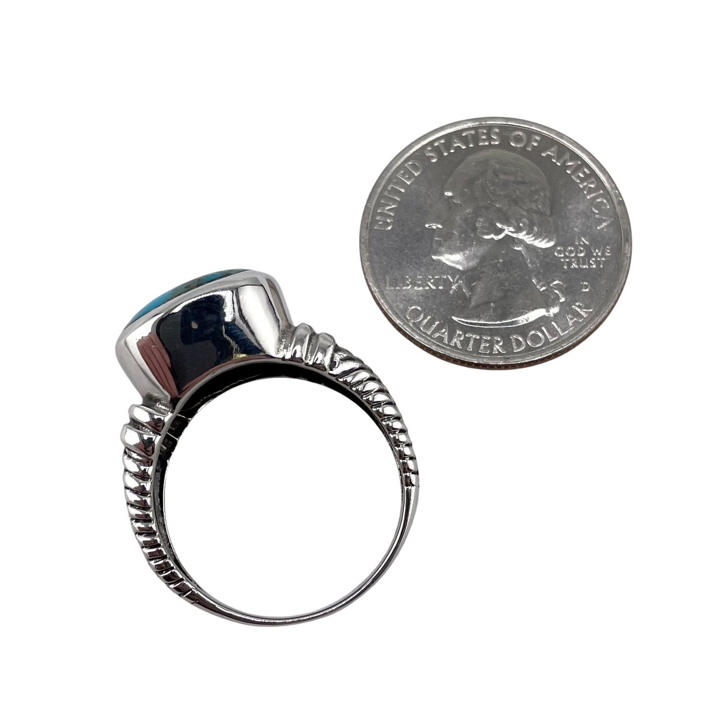 Turquoise Stone Round Ring Sterling Silver