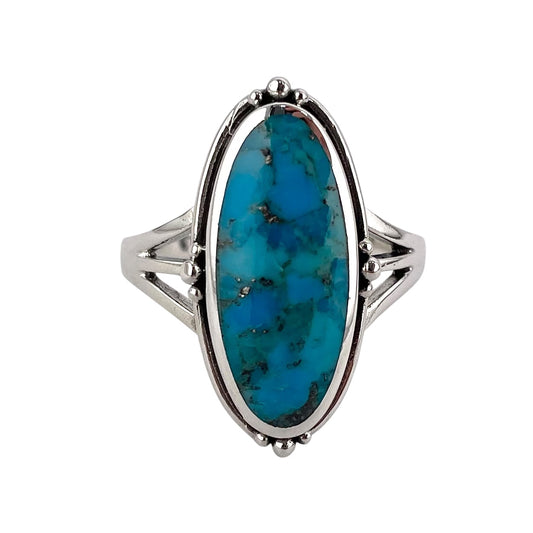 Turquoise Stone Oval Bead Ring Sterling Silver