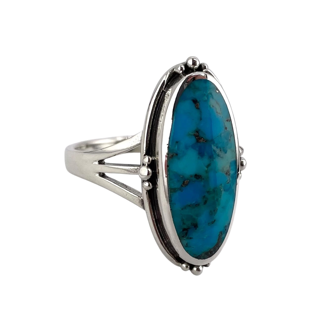 Turquoise Stone Oval Bead Ring Sterling Silver