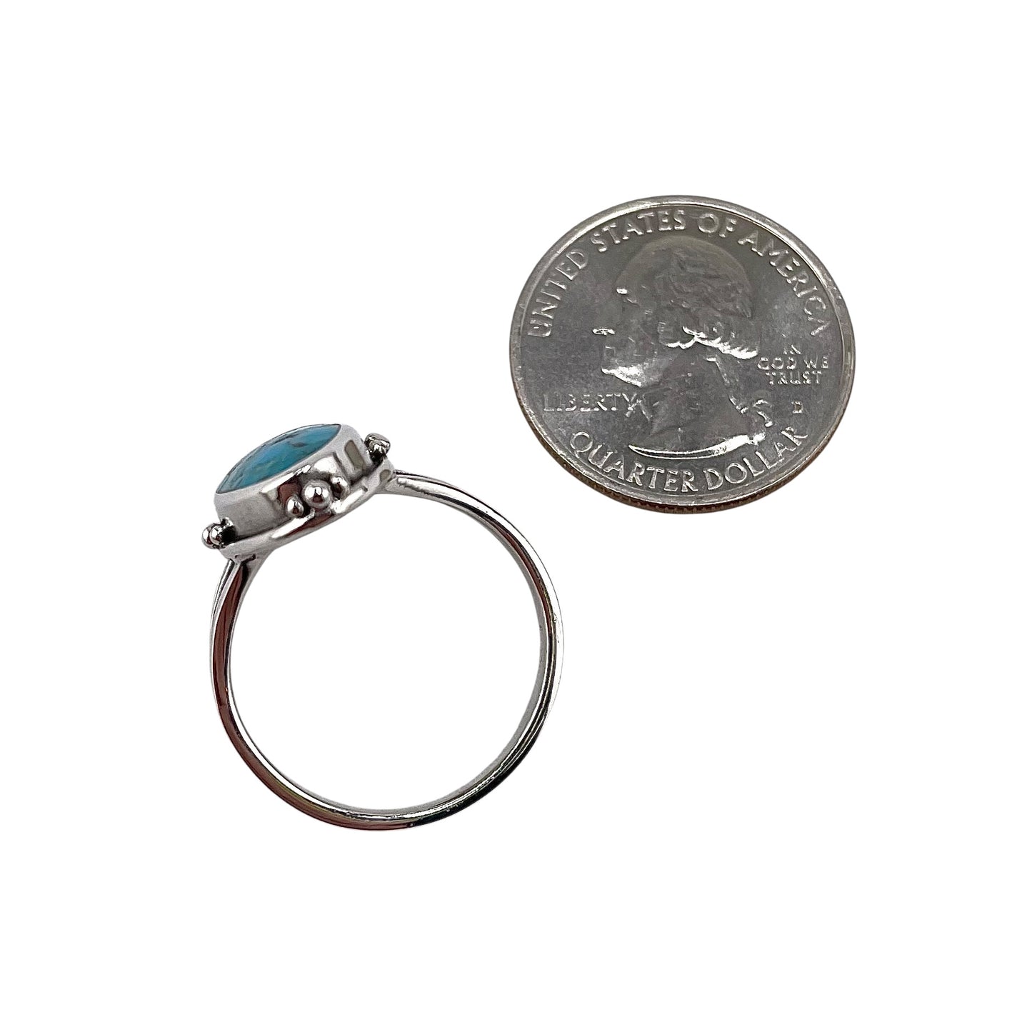 Turquoise Stone Oval Bead Ring Sterling Silver
