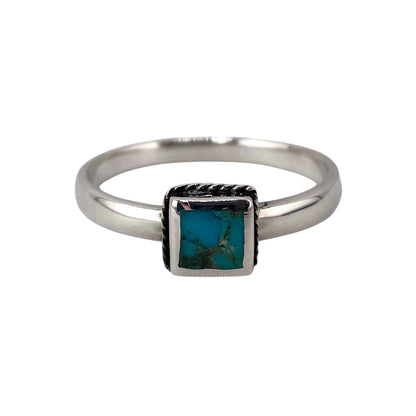 Turquoise Stone Square Rope Ring Sterling Silver