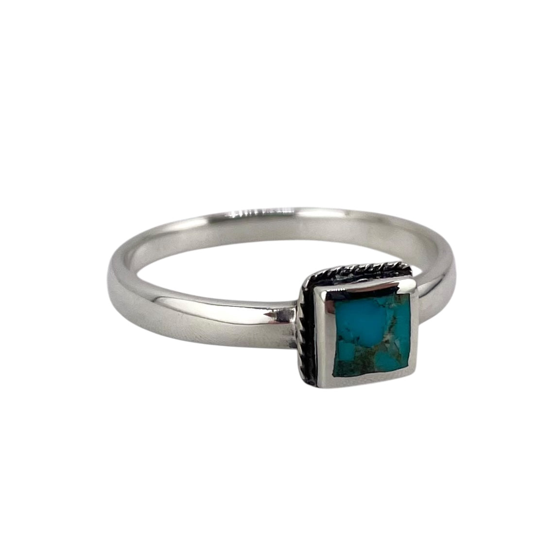 Turquoise Stone Square Rope Ring Sterling Silver