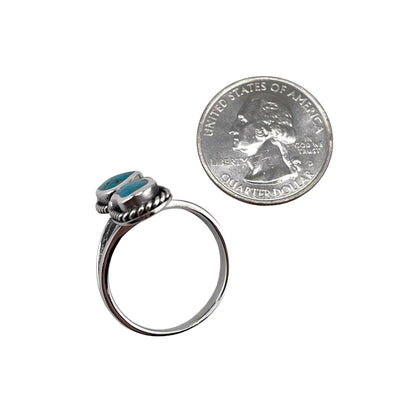 Turquoise 2 Stone Stacked Bead Rope Ring Sterling Silver