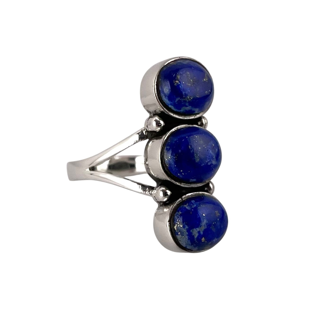 Lapis 3 Stone Round Stacked Ring Sterling Silver