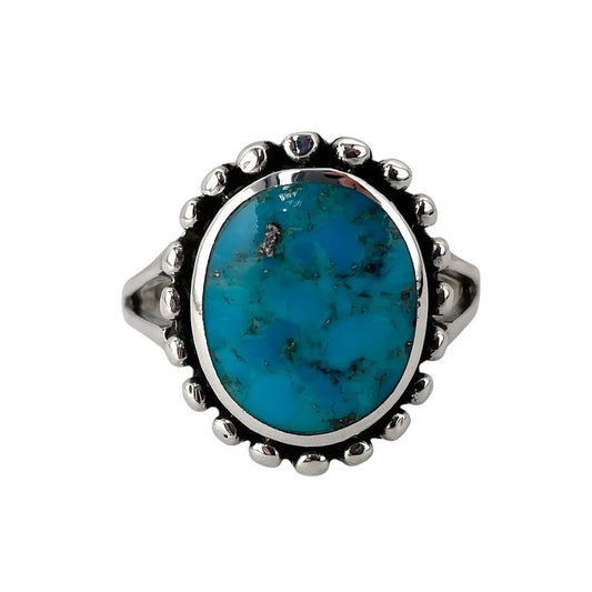 Turquoise Stone Round Bead Ring Sterling Silver