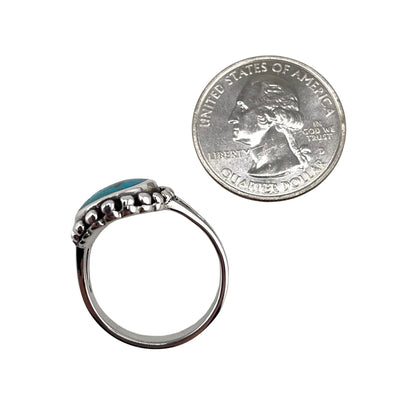 Turquoise Stone Round Bead Ring Sterling Silver
