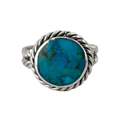 Turquoise Stone Round Rope Braid Ring Sterling Silver