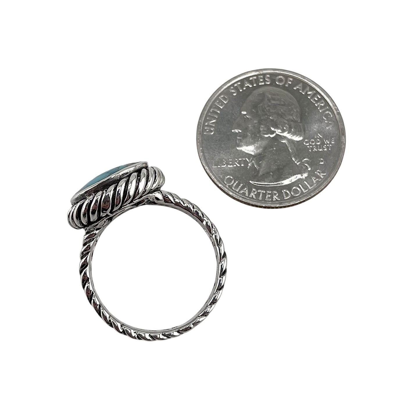 Turquoise Stone Round Rope Braid Ring Sterling Silver
