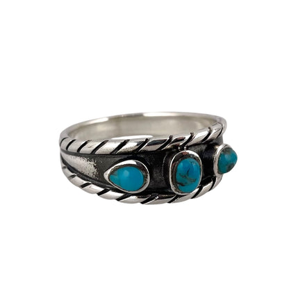 Turquoise 3 Stone Rope Ring Sterling Silver