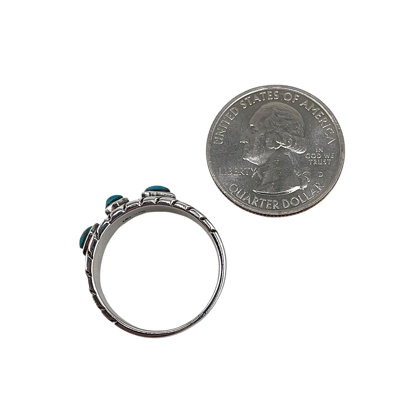 Turquoise 3 Stone Rope Ring Sterling Silver