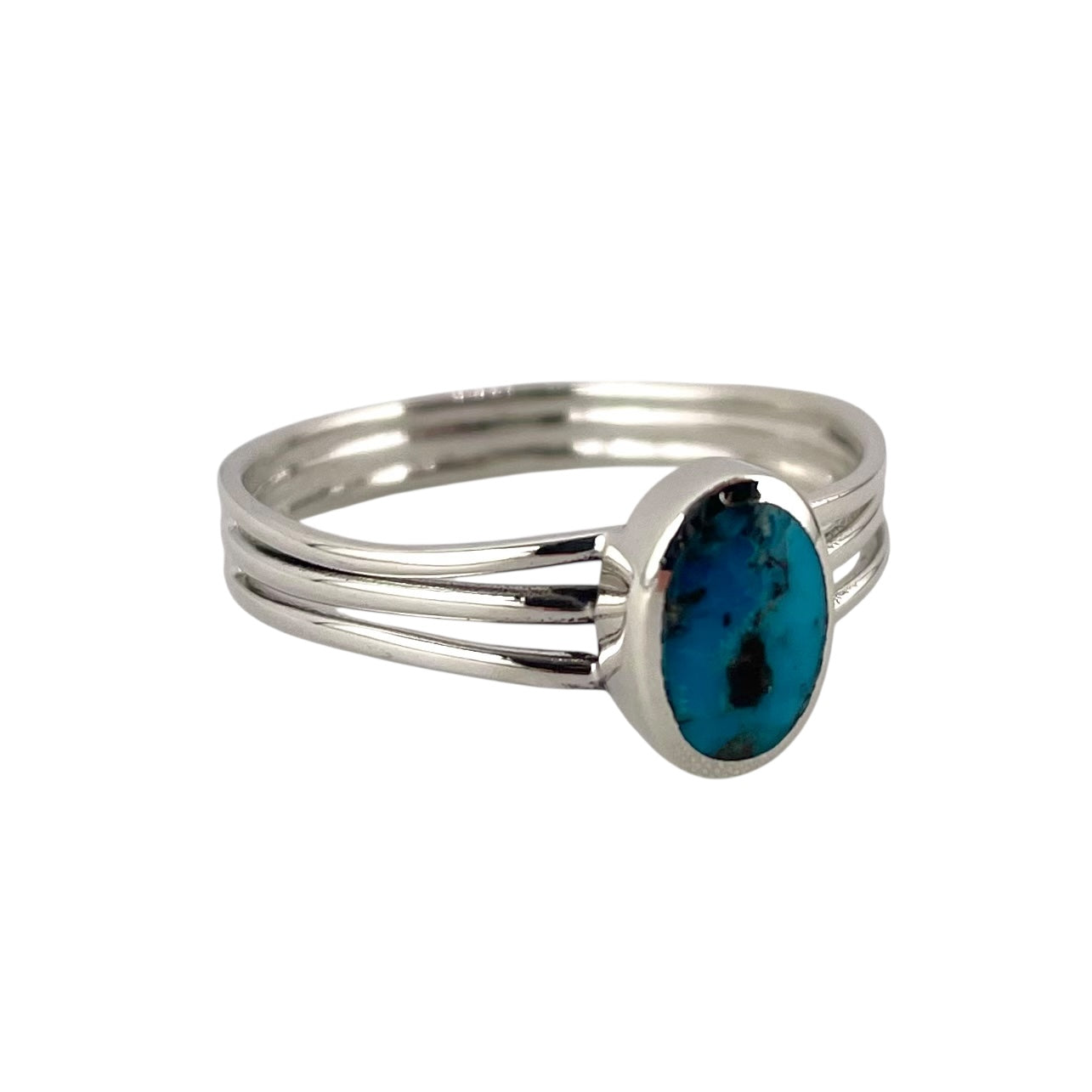 Turquoise Stone Oval Ring Sterling Silver