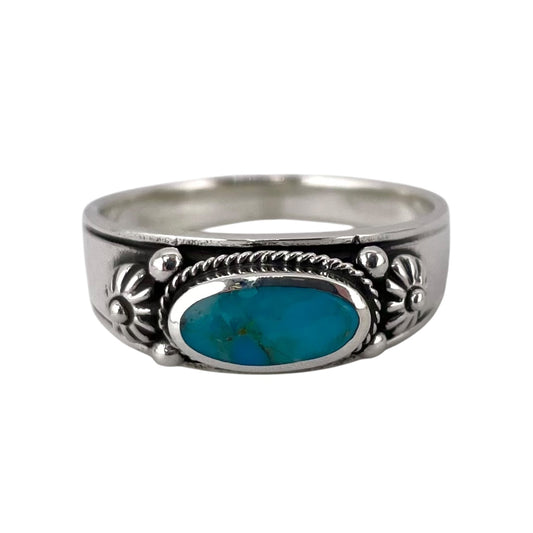 Turquoise Stone Oval Bead Rope Ring Sterling Silver