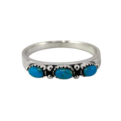 Turquoise 3 Stone Oval Ring Sterling Silver