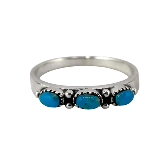 Turquoise 3 Stone Oval Ring Sterling Silver