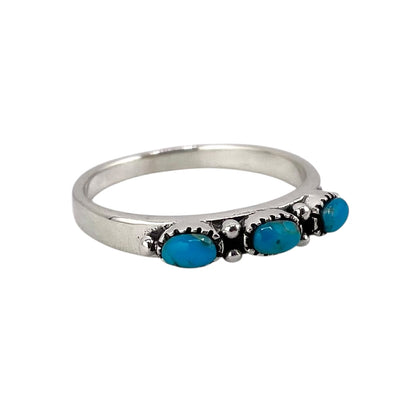 Turquoise 3 Stone Oval Ring Sterling Silver