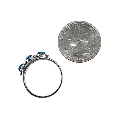 Turquoise 3 Stone Oval Ring Sterling Silver