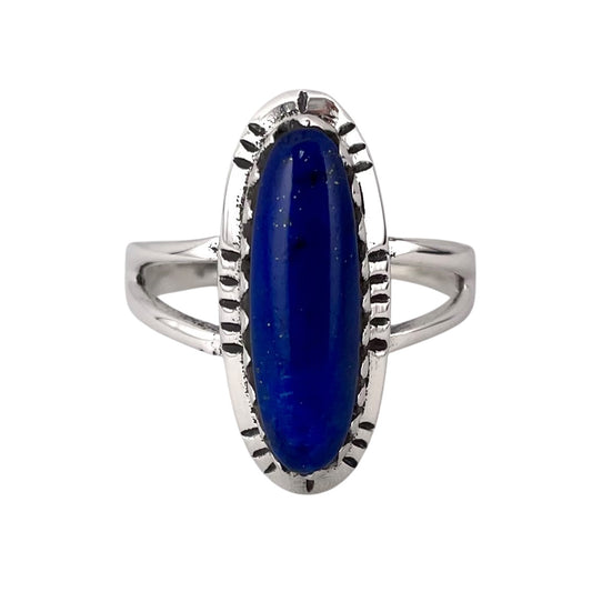 Lapis Stone Oval Ring Sterling Silver