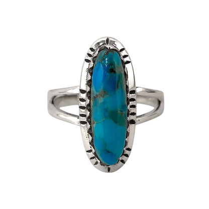Turquoise Stone Oval Ring Sterling Silver