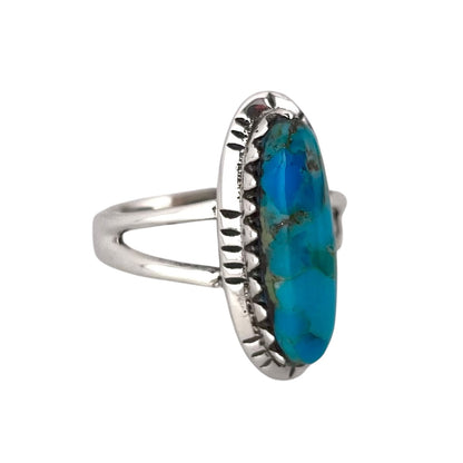 Turquoise Stone Oval Ring Sterling Silver