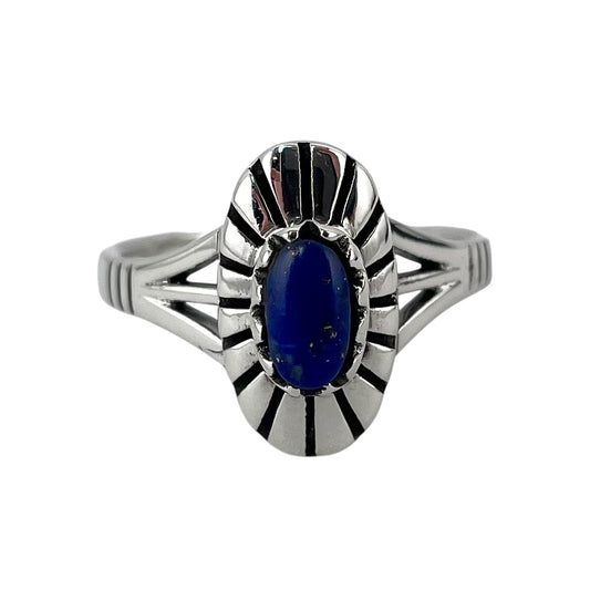 Lapis Stone Oval Ring Sterling Silver