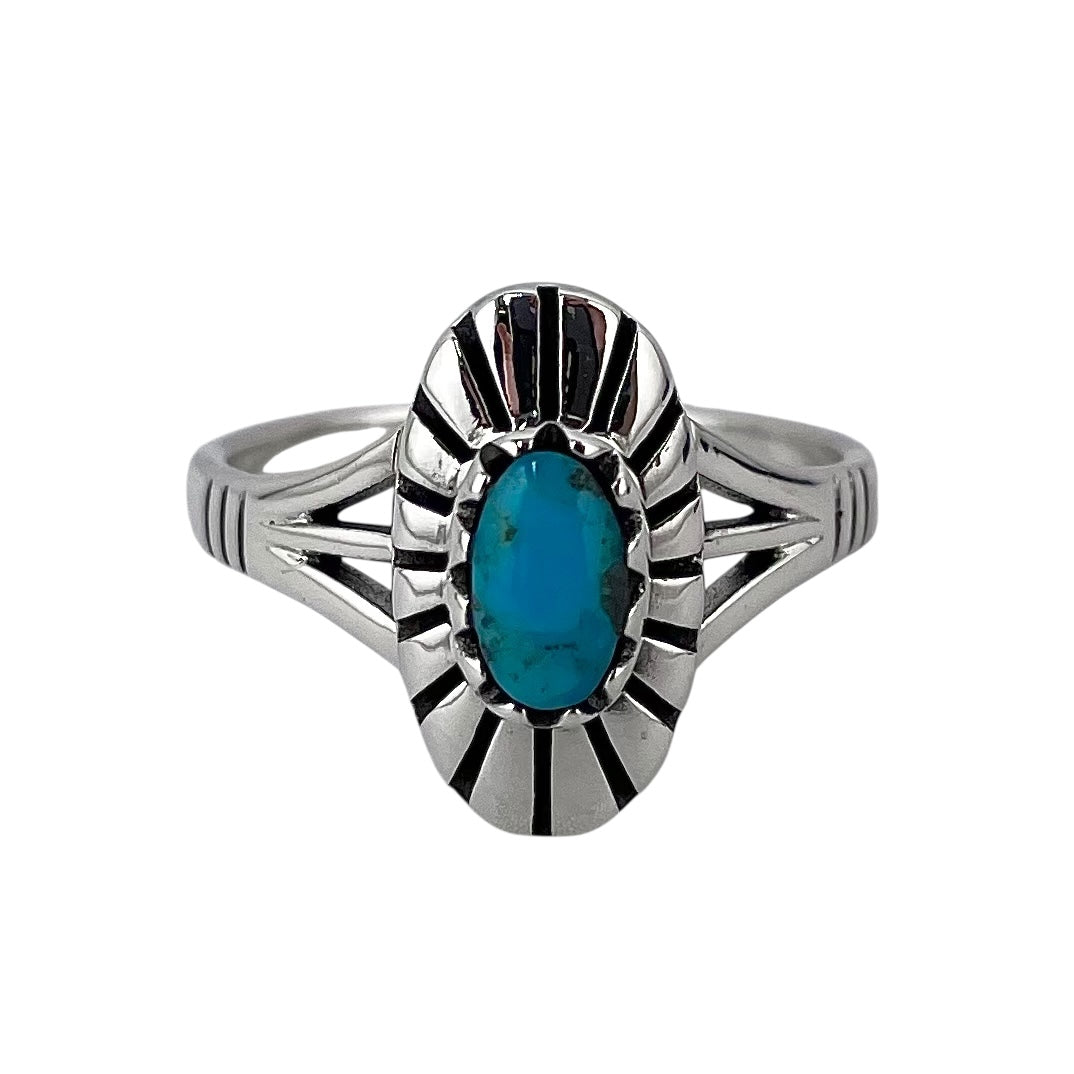 Turquoise Stone Oval Ring Sterling Silver