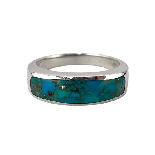 Turquoise Stone Rectangle Bar Ring Sterling Silver