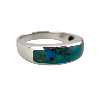 Turquoise Stone Rectangle Bar Ring Sterling Silver
