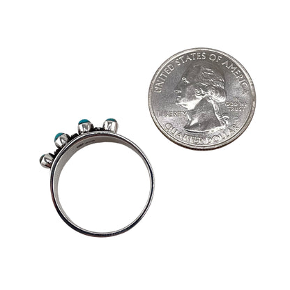 Turquoise 4 Stone Round Oval Ring Sterling Silver