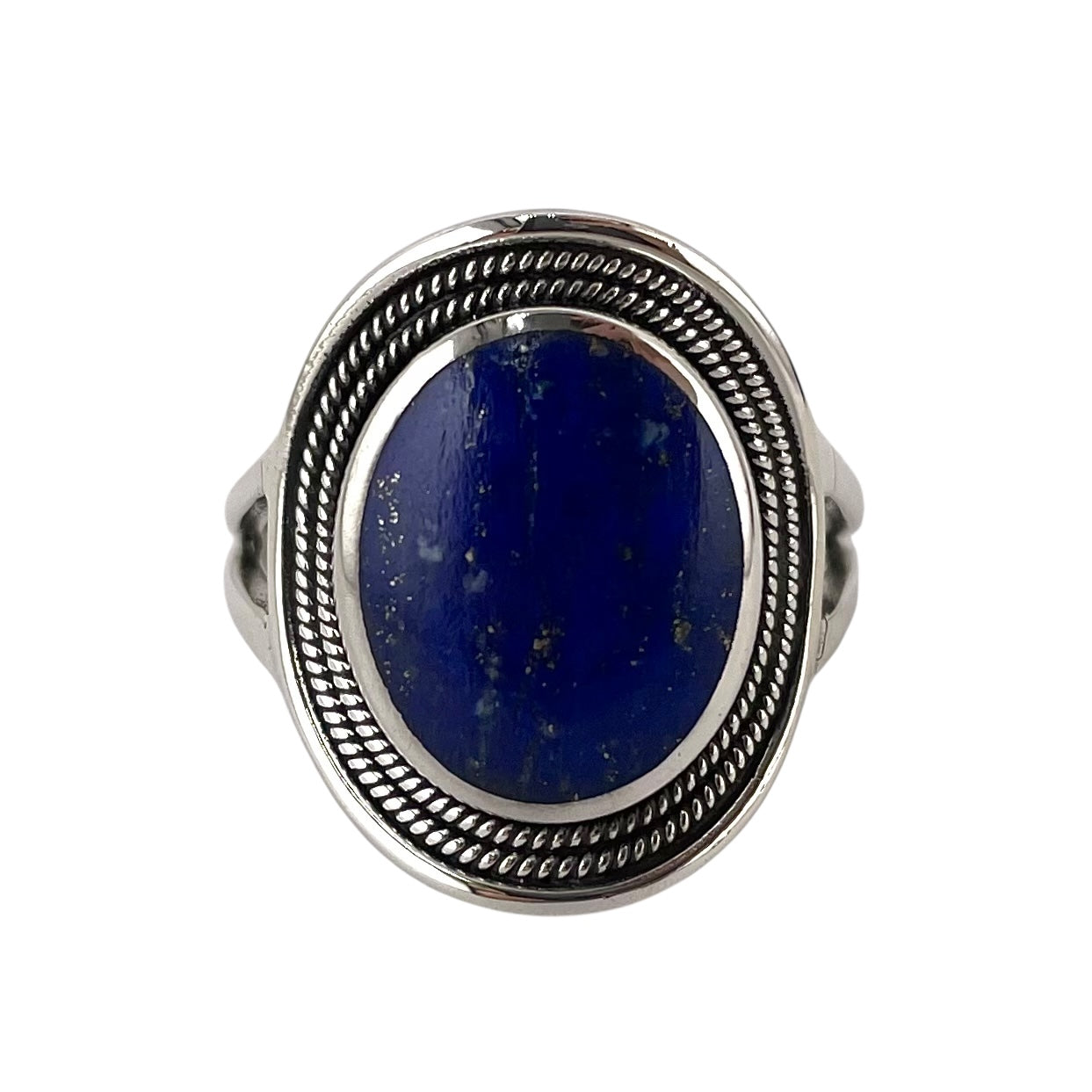 Lapis Stone Oval Rope Ring Sterling Silver
