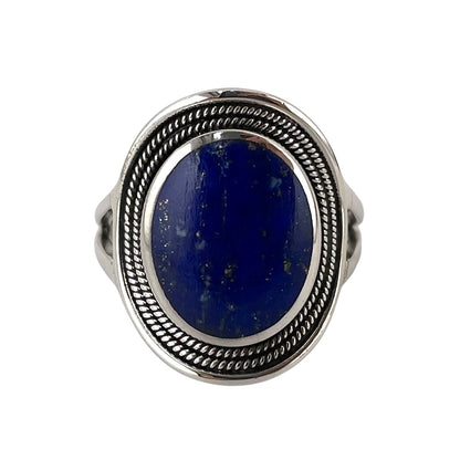 Lapis Stone Oval Rope Ring Sterling Silver