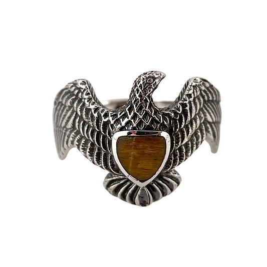 Tiger Eye Stone Eagle Ring Sterling Silver