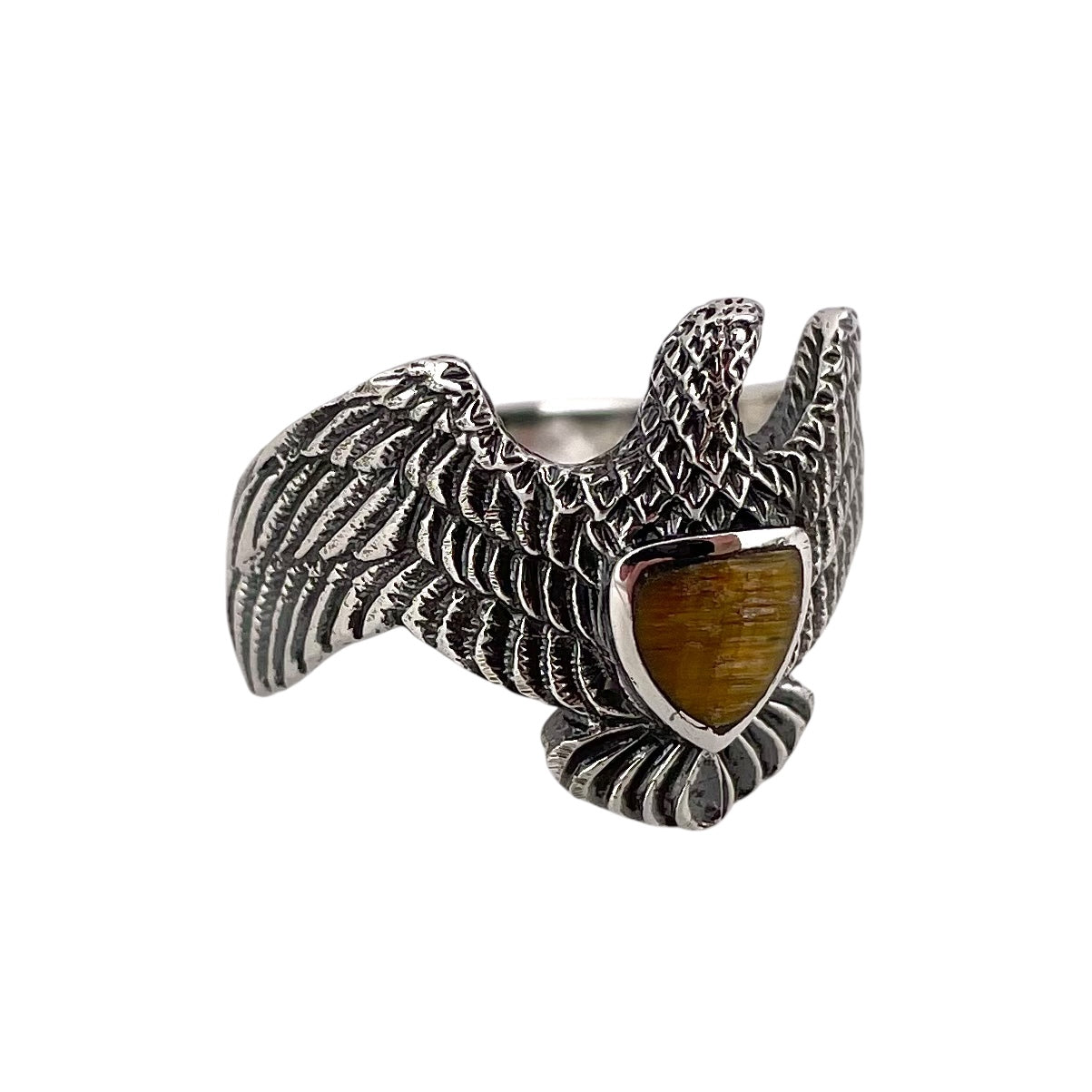 Tiger Eye Stone Eagle Ring Sterling Silver