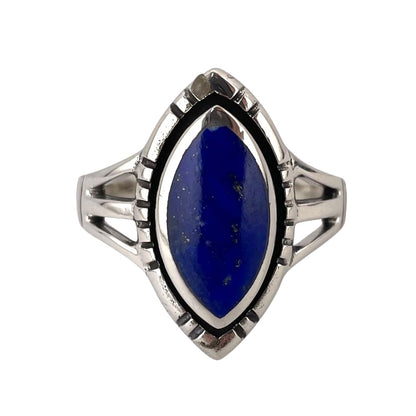 Lapis Stone Pointed Oval Ring Sterling Silver