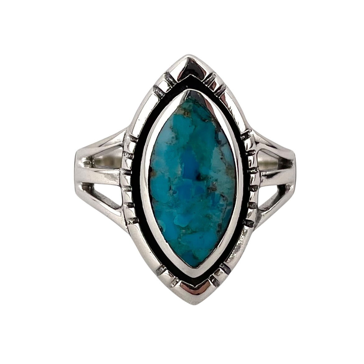 Turquoise Stone Pointed Oval Ring Sterling Silver
