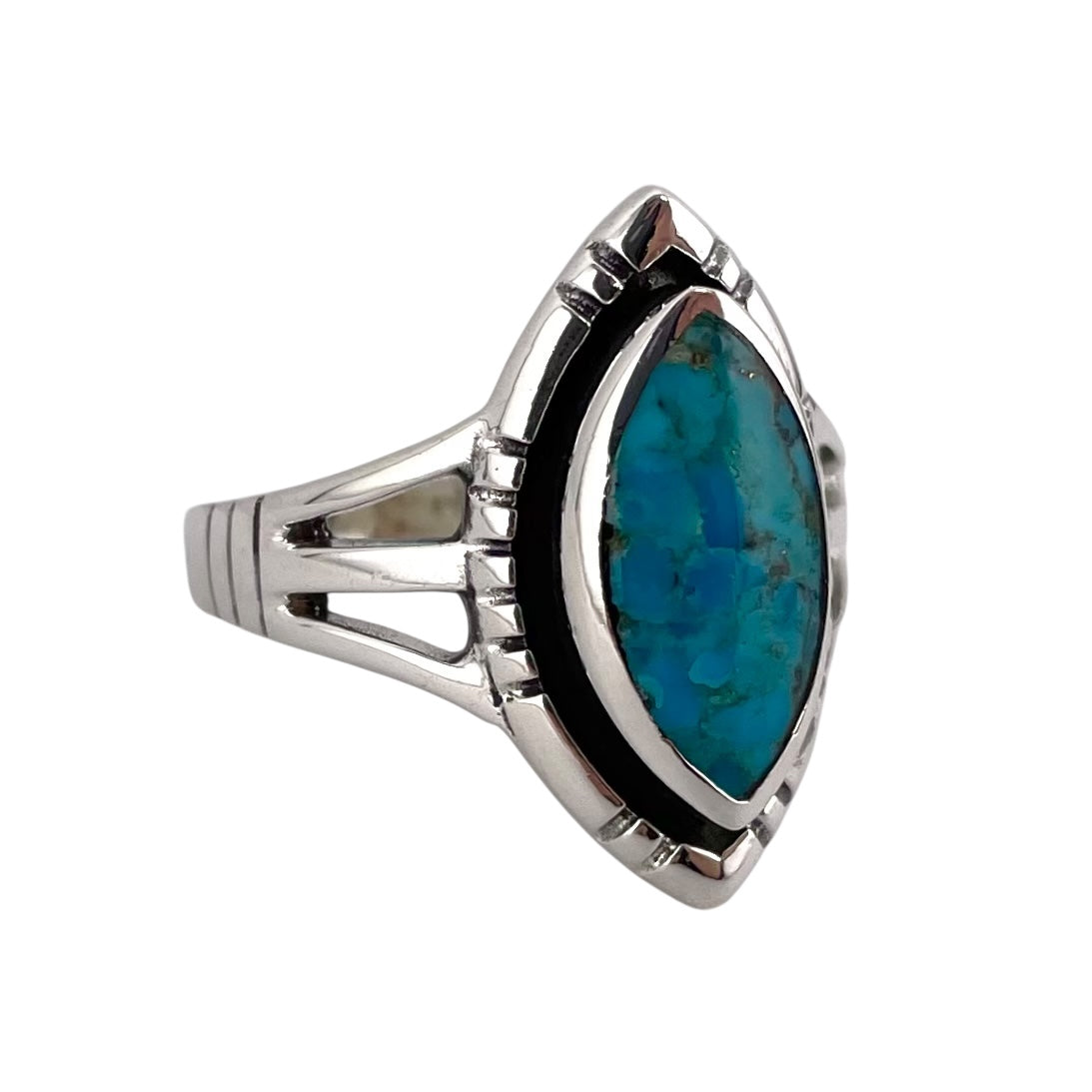 Turquoise Stone Pointed Oval Ring Sterling Silver