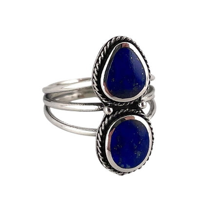 Lapis 2 Stone Stacked Ring Sterling Silver