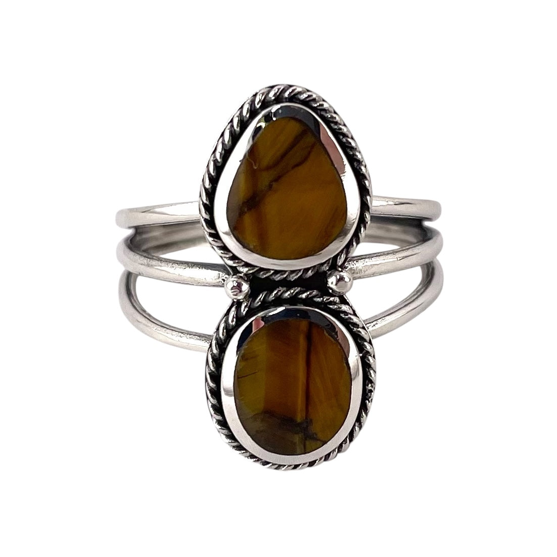 Tiger Eye 2 Stone Stacked Ring Sterling Silver