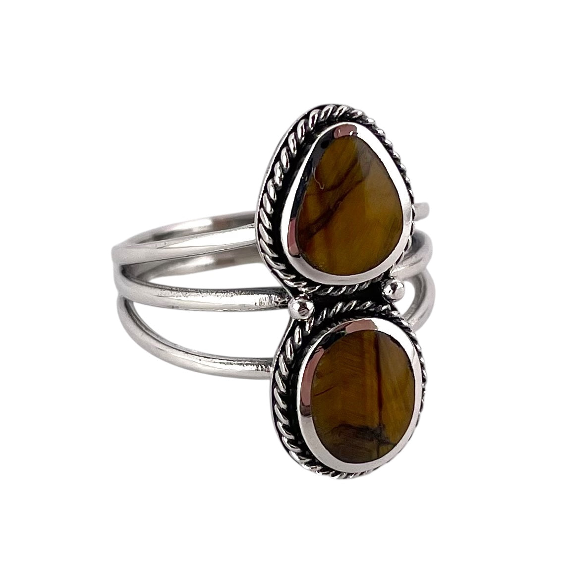 Tiger Eye 2 Stone Stacked Ring Sterling Silver