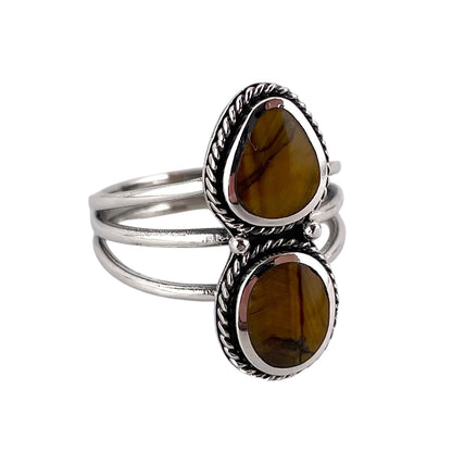 Tiger Eye 2 Stone Stacked Ring Sterling Silver