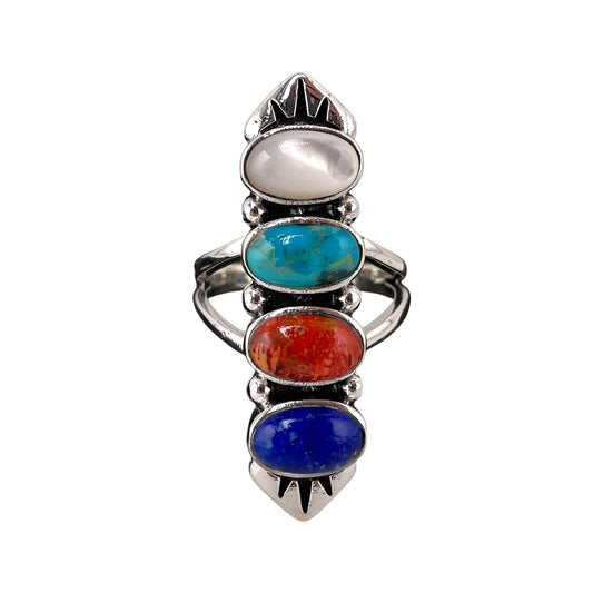 Multi Color 4 Stone Stacked Oval Ring Sterling Silver