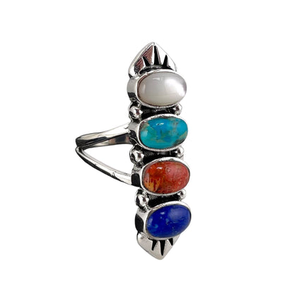Multi Color 4 Stone Stacked Oval Ring Sterling Silver